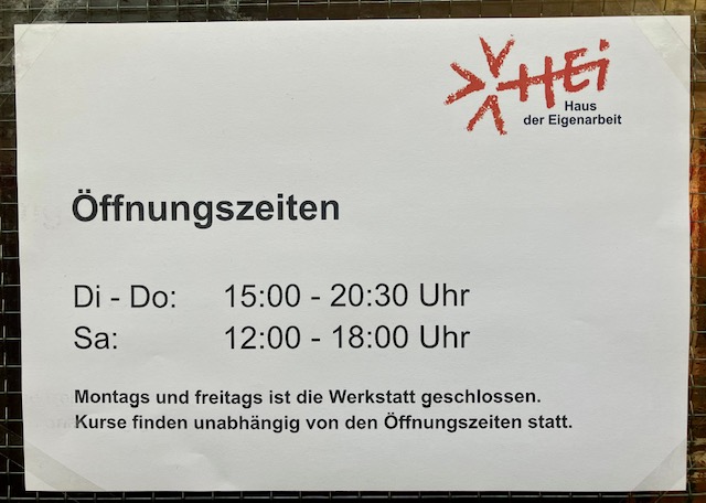 Offene Werkstatt Di-Do bis 20:30